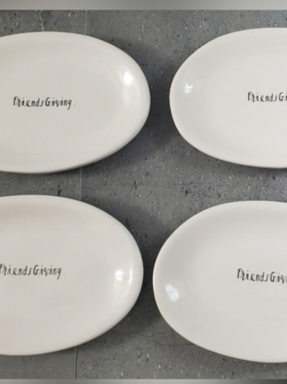 Rae Dunn White Oval "FriendsGiving" Ceramic Plates - Set of 4